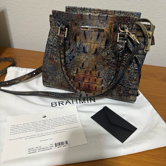 Brahmin Mini Priscilla Croc-Embossed Crossbody Bag in Cedar Melbourne - Picture 1 of 16